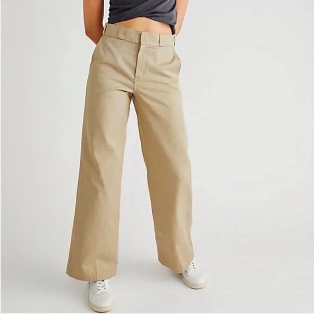 🎠Dickies 27 Reg wide leg twill pants High Rise NWT tan/khaki